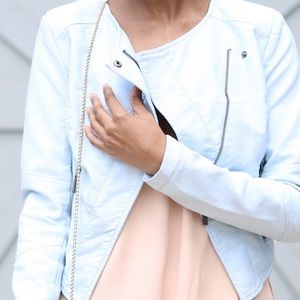 BAR lll FAUX LEATHER CROPPED MOTO JACKET